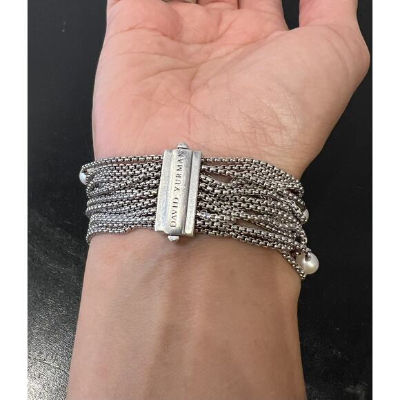 David Yurman 925 Sixteen Row Chain Bracelet With Pearls 7” - Picture 5 of 10